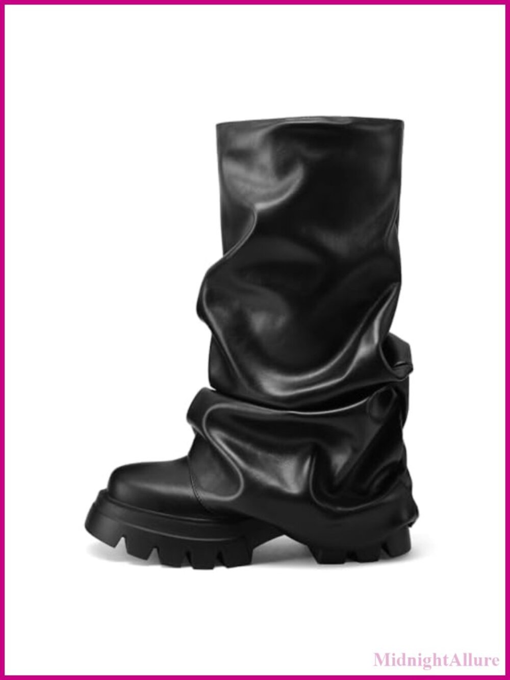 Wide Calf Fold Over Boots Slouchy Mid Calf Platform Chunky Heel